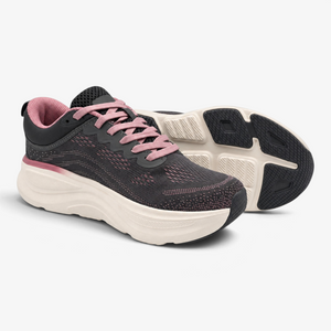 Zapatillas deportivas Nuxual Demax para mujer en gris y rosa con tejido textil, cordones y suela de gran amortiguación