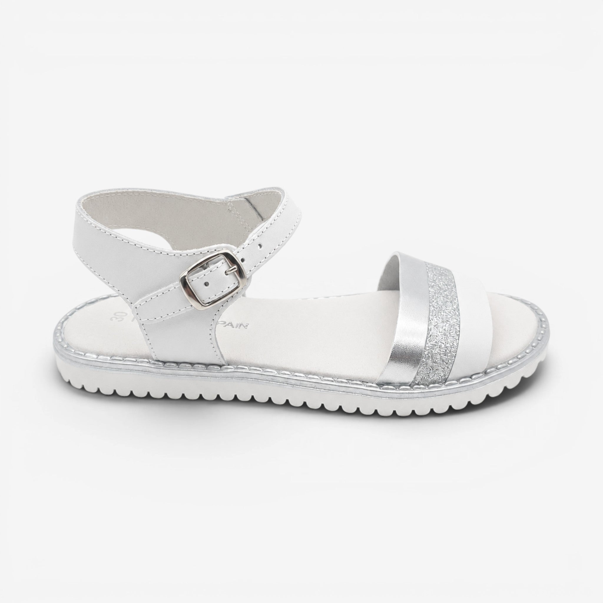 Sandalias de Niña Blanco y Plata de Piel