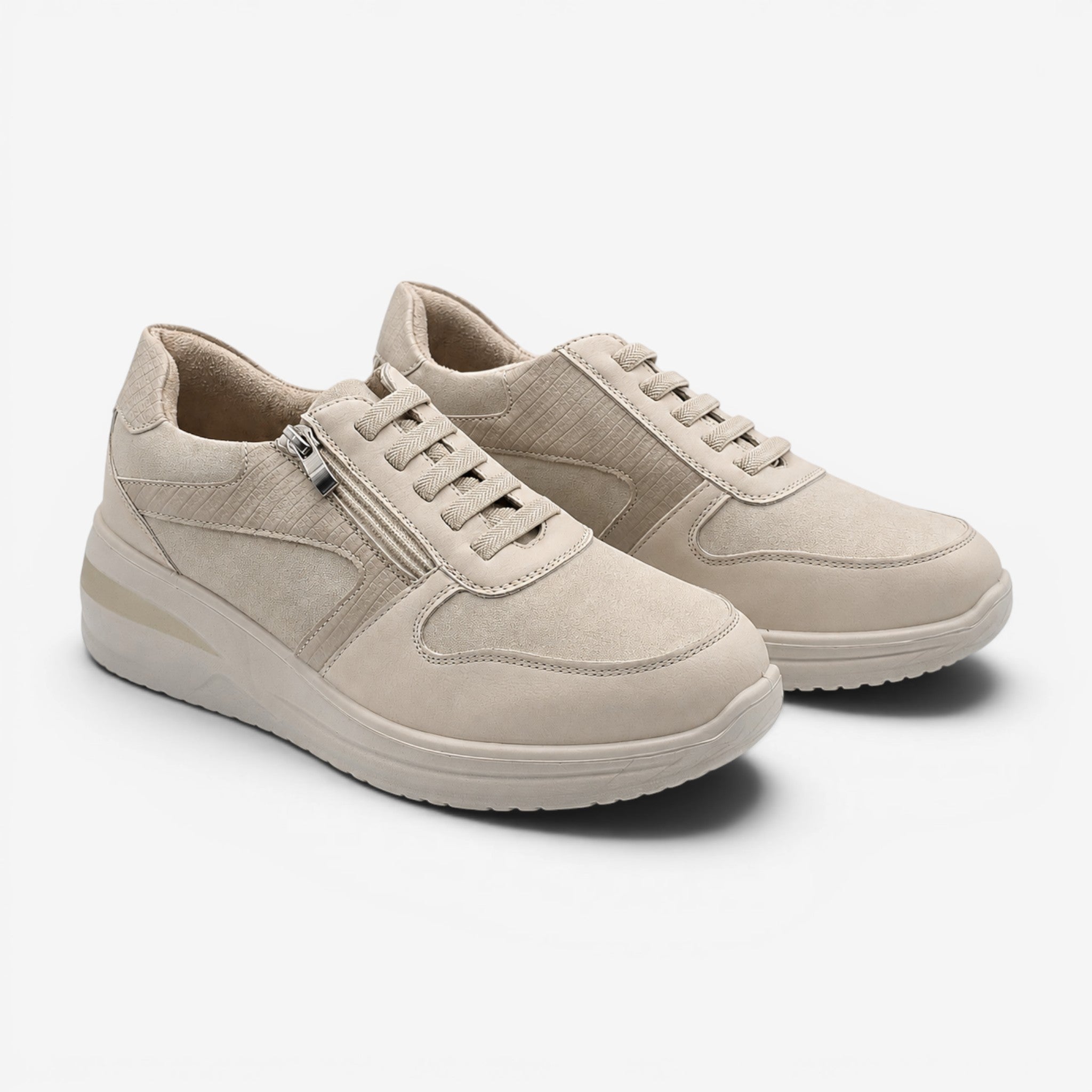 Zapatillas Confort Beige con Cremallera Lateral
