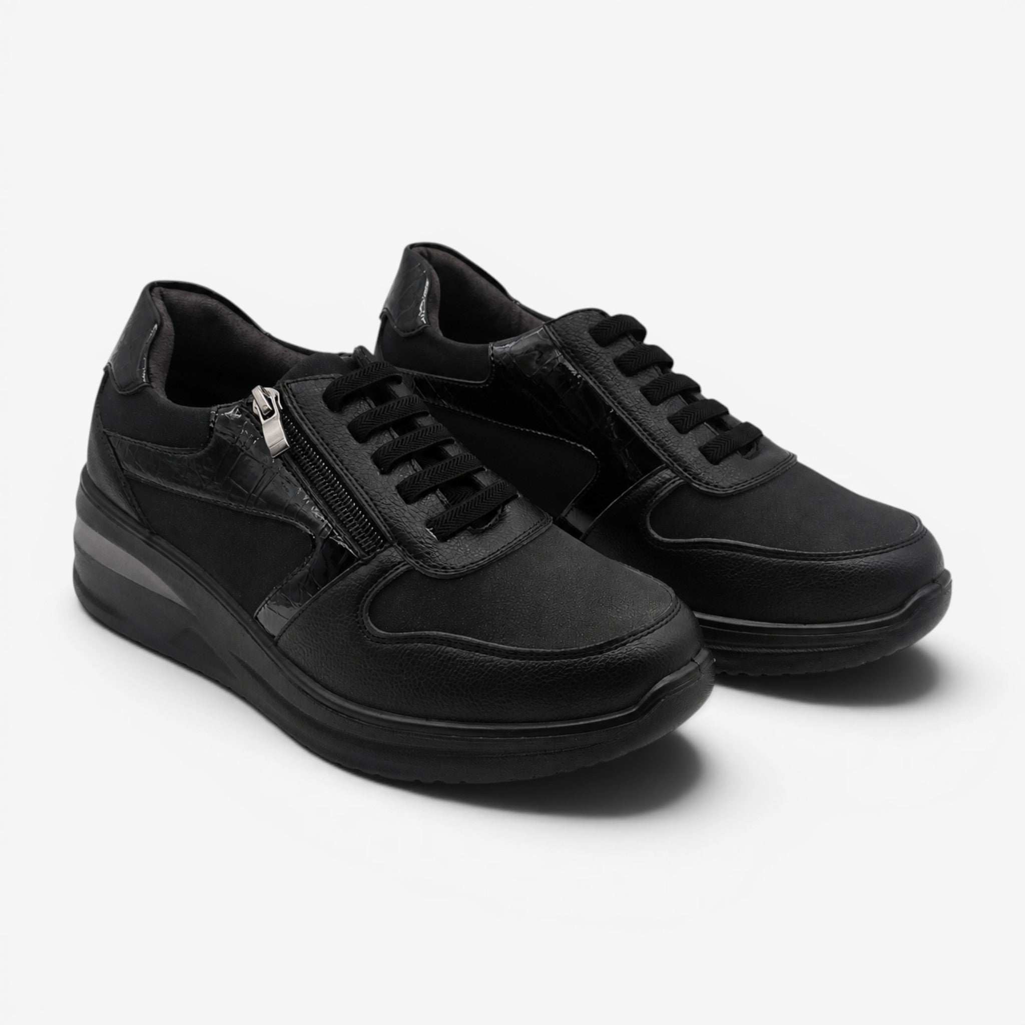 Zapatillas Confort Negras con Cremallera Lateral