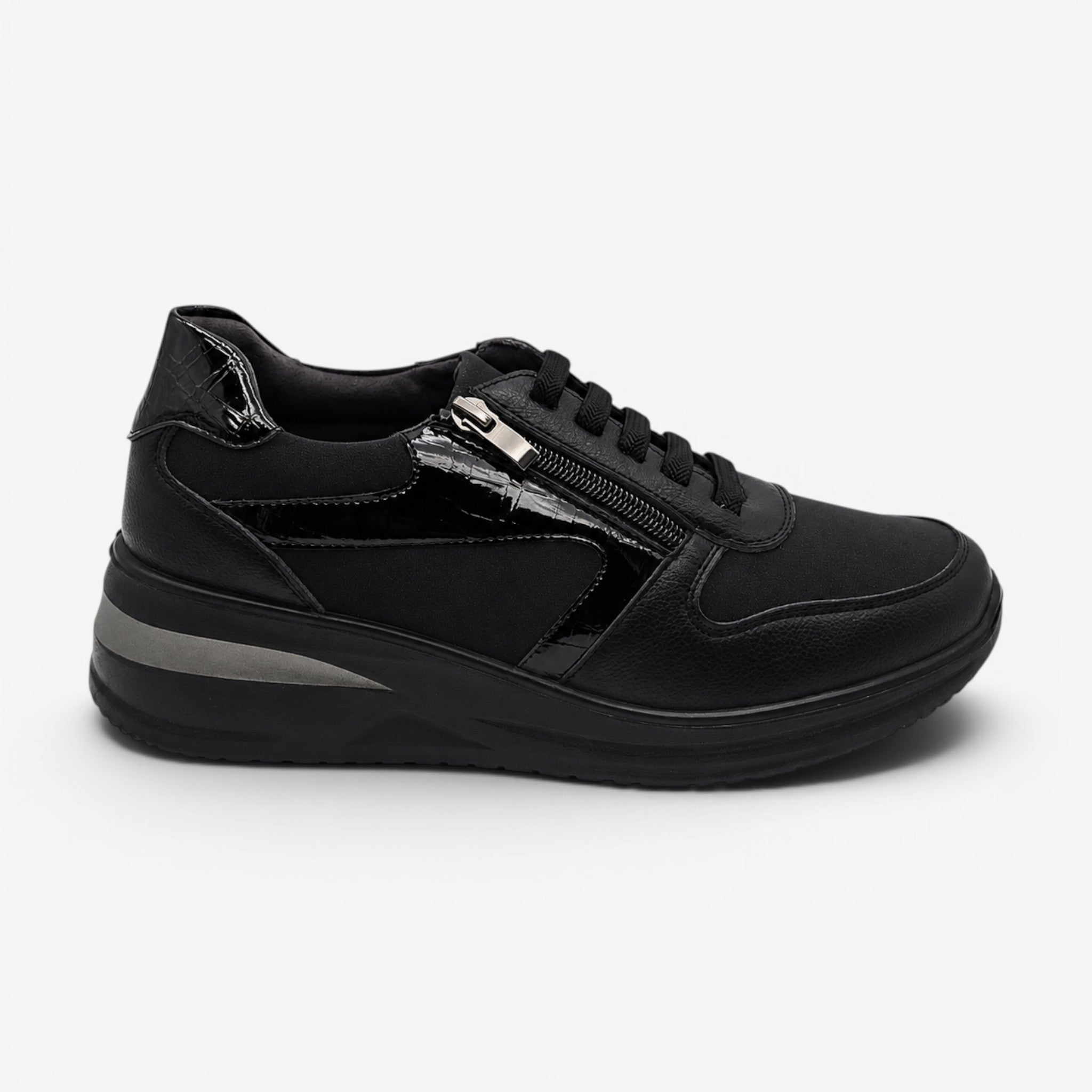 Zapatillas Confort Negras con Cremallera Lateral