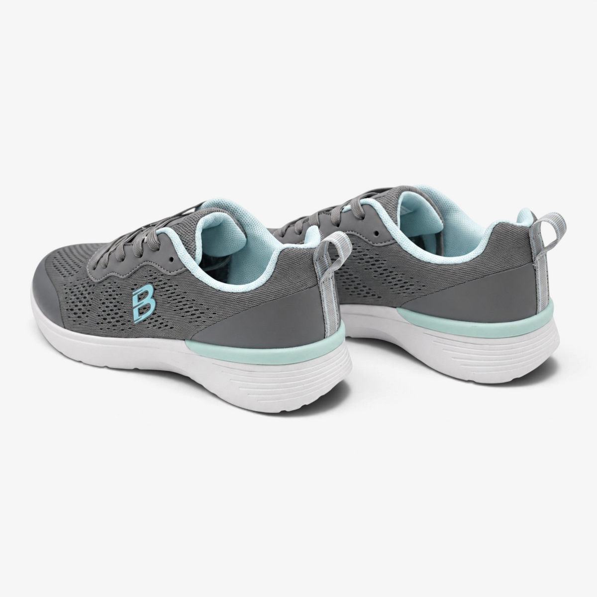 Zapatillas deportivas Nuxual Demax para mujer en color gris con detalles azul celeste y plantilla Double Memory