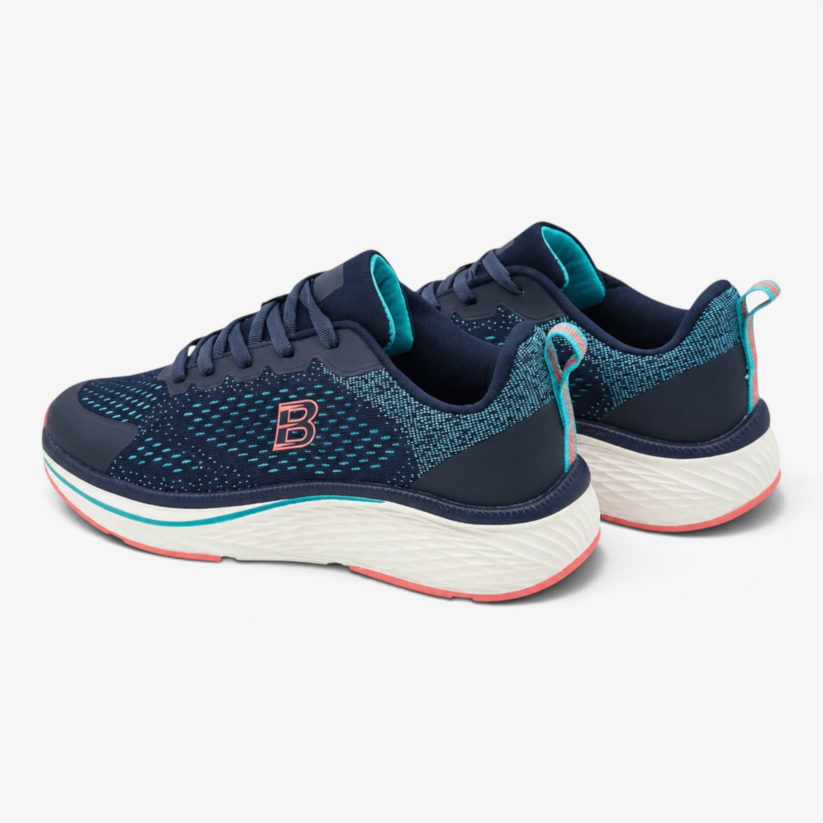 Deportivo confort Nuxual para mujer en azul marino con detalles verdes y coral, suela amortiguada y tejido transpirable