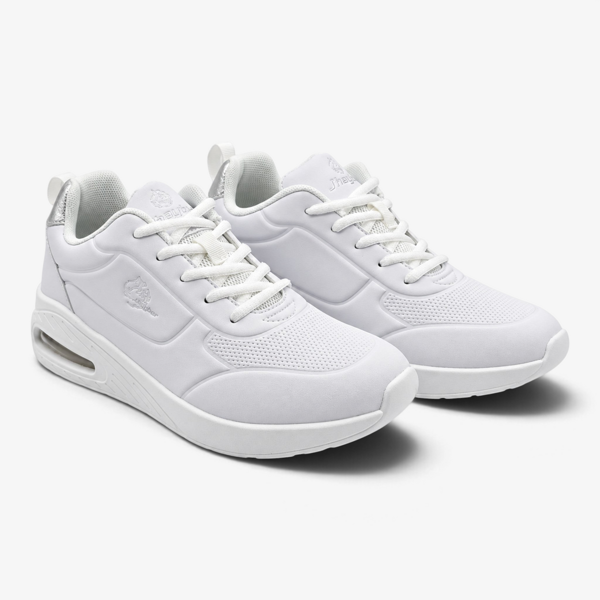 Zapatillas casual Nuxual J'hayber Cherte blancas con cámara de aire, cordones y detalle metalizado en el talón