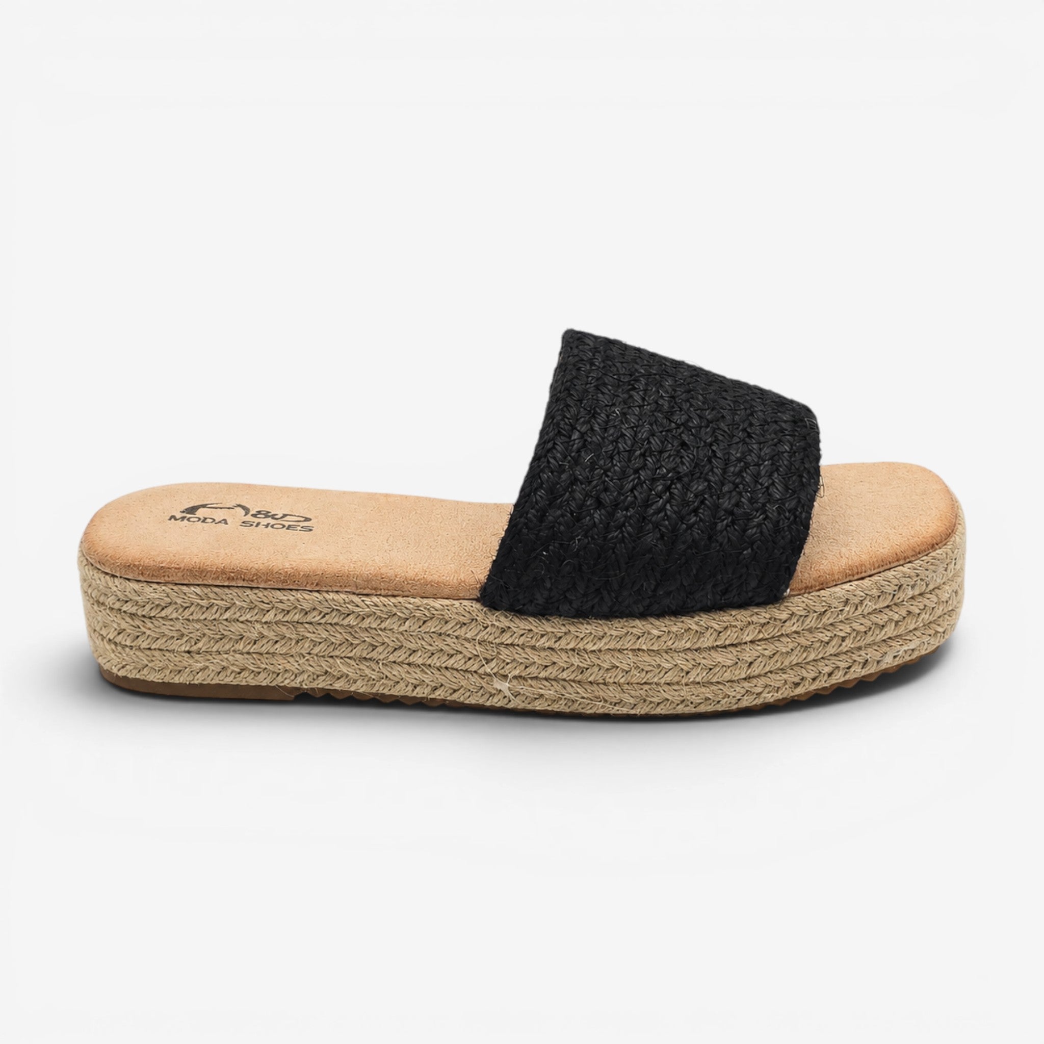 Sandalias Planas Negras con Plataforma de Yute
