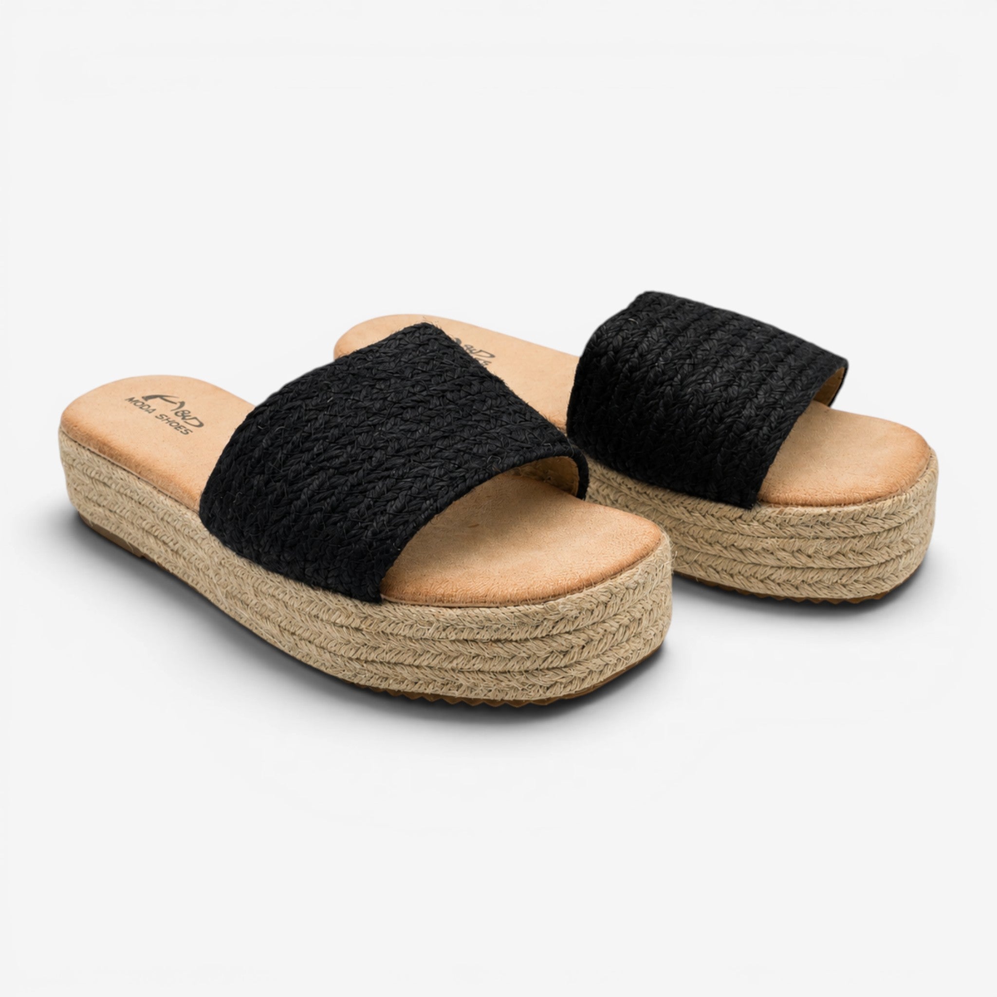 Sandalias Planas Negras con Plataforma de Yute
