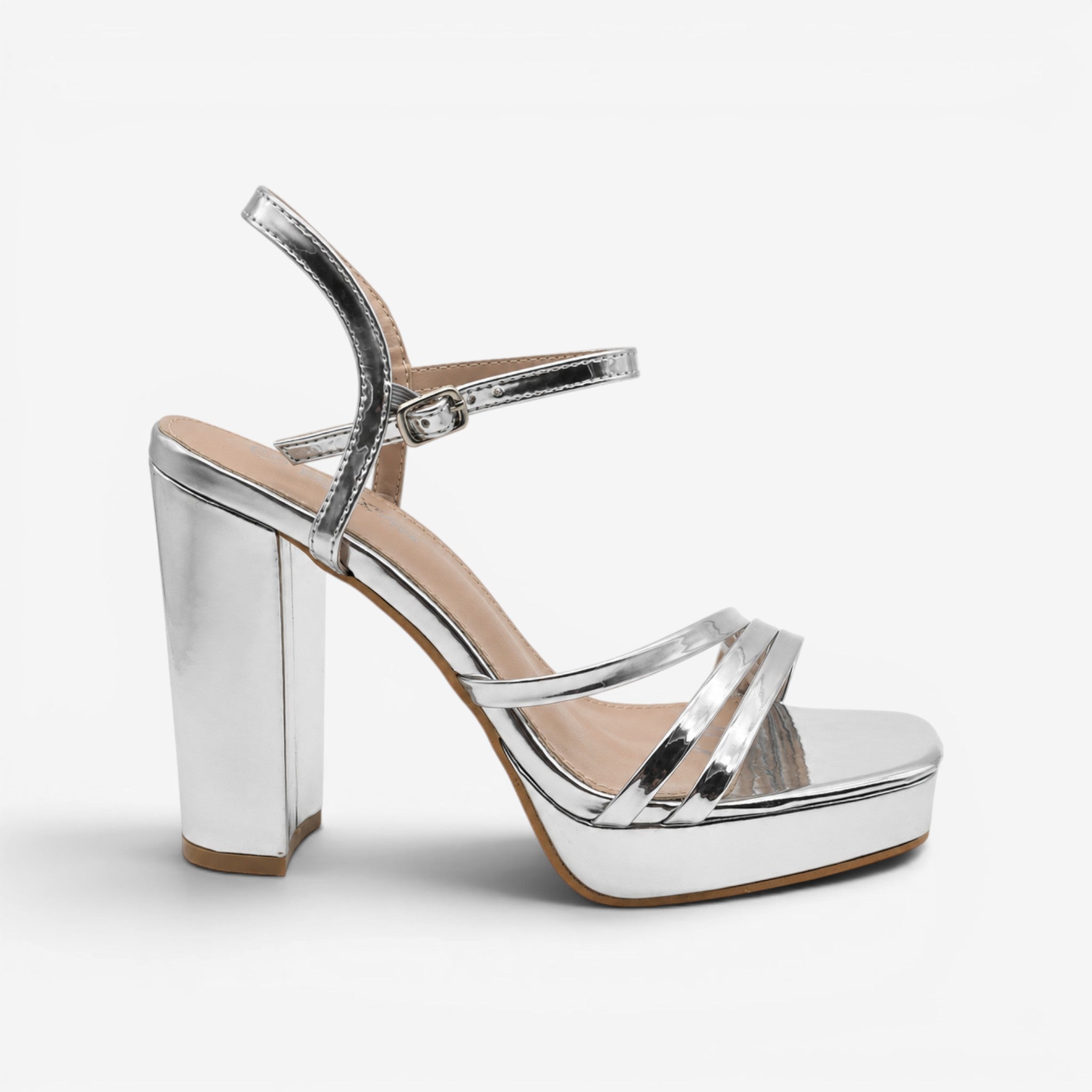 Sandalias de Tacón Plata con Plataforma
