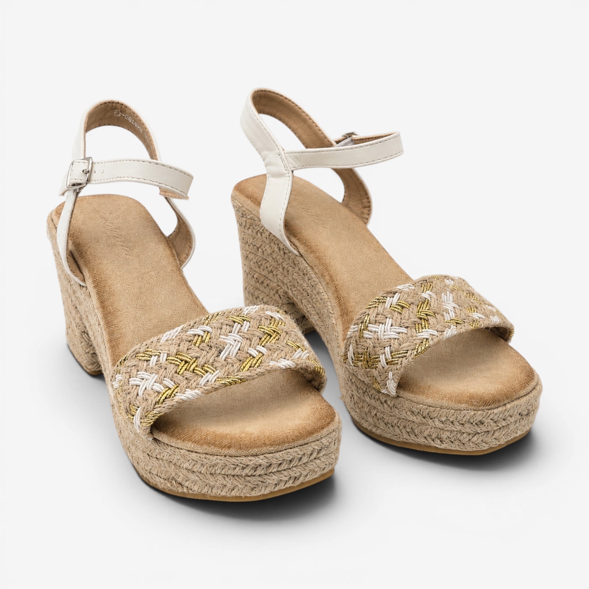Sandalias de Tacón Blancas con Plataforma y Suela de Esparto