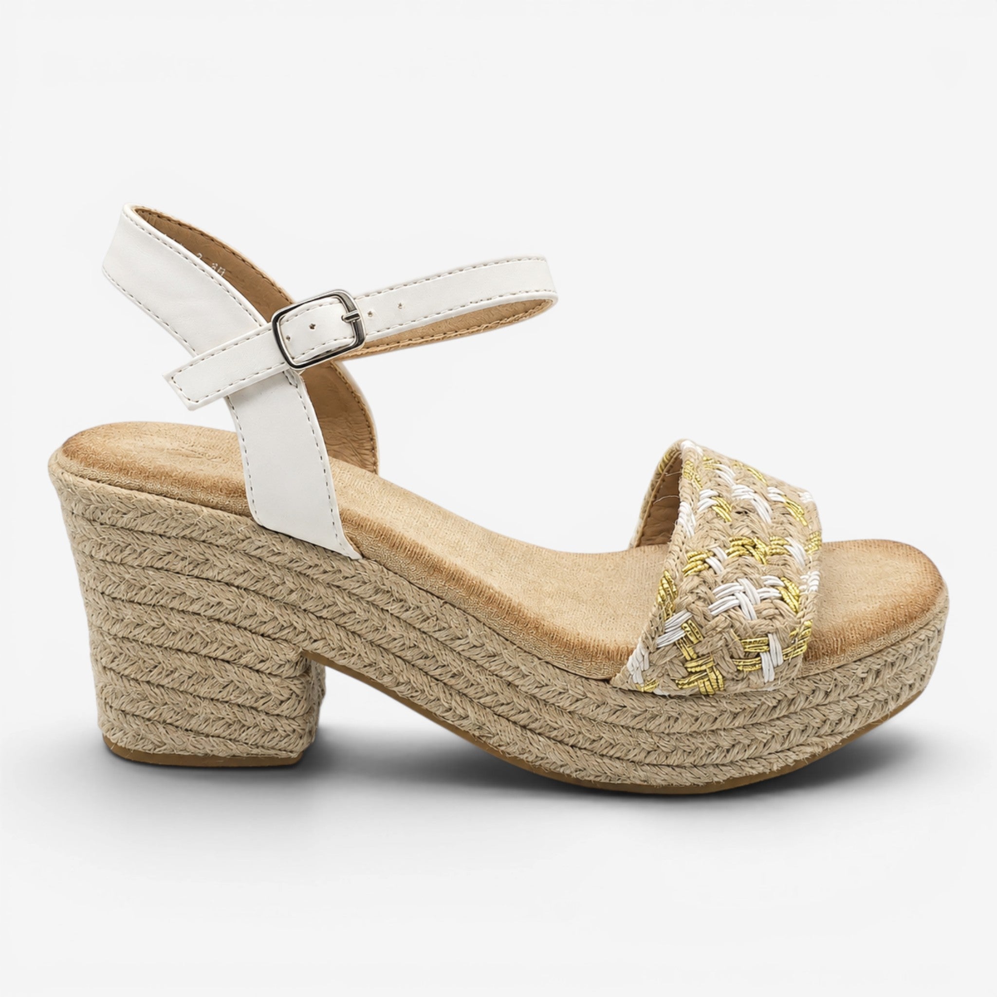 Sandalias de Tacón Blancas con Plataforma y Suela de Esparto
