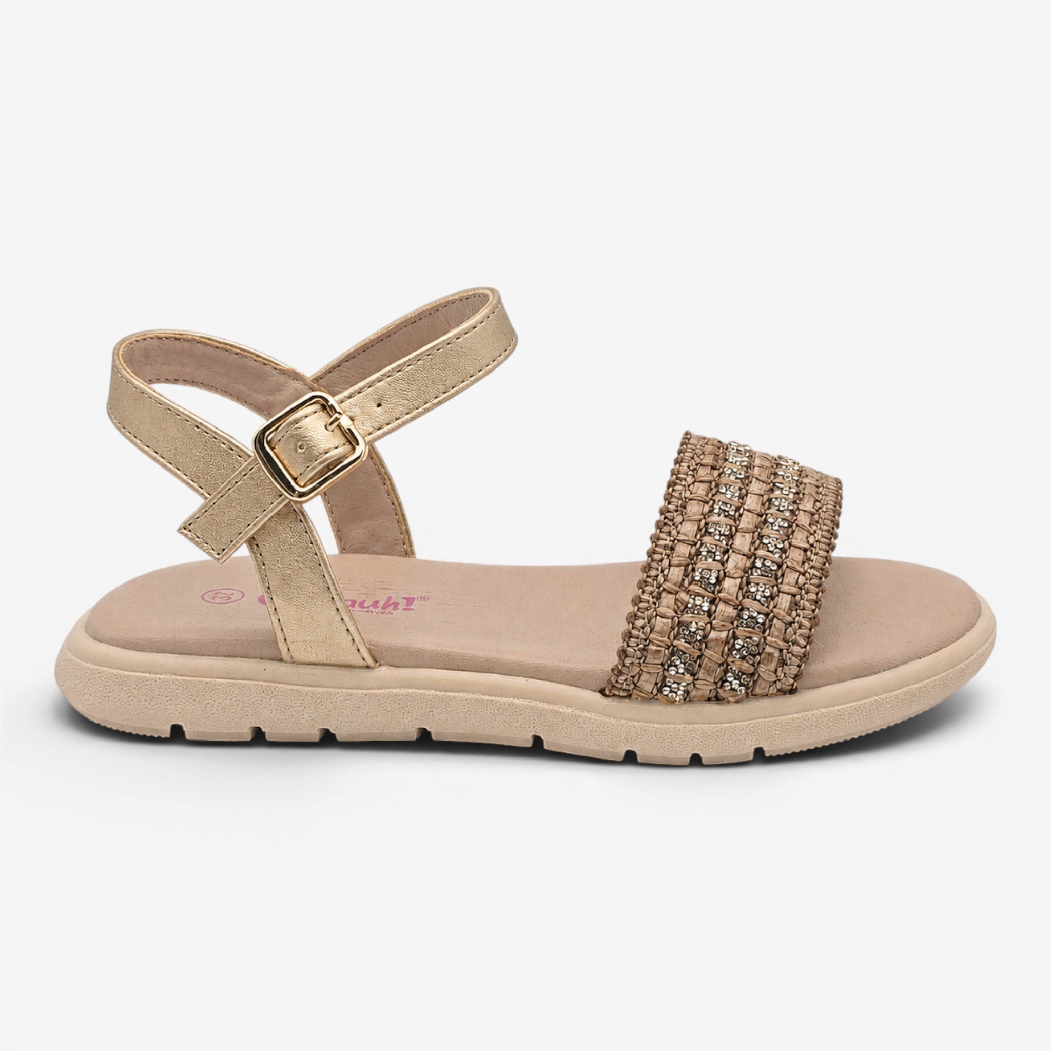 Sandalias de Niña Beige con Hebilla y Plantilla Confort