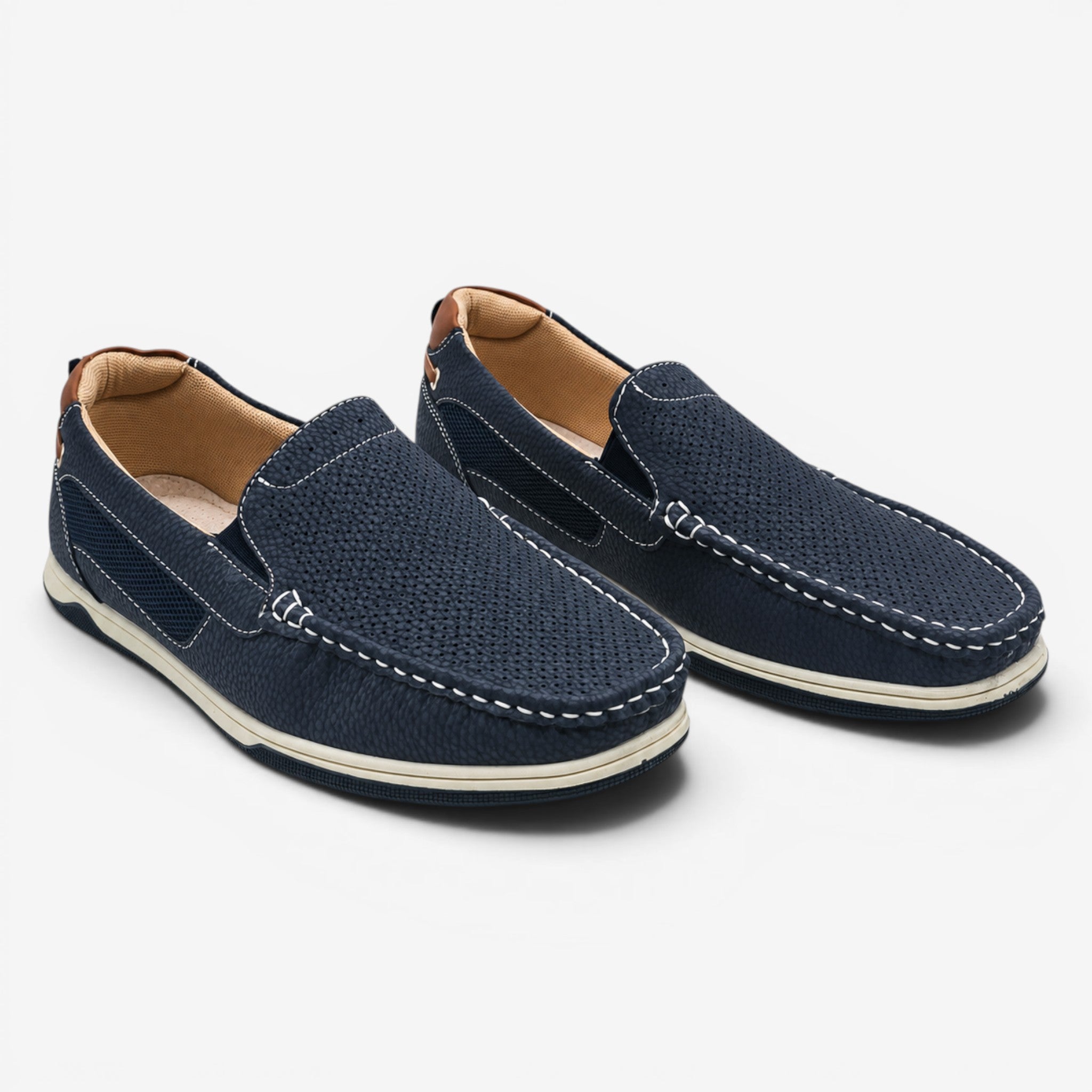 Náuticos Navy con Plantilla de Piel