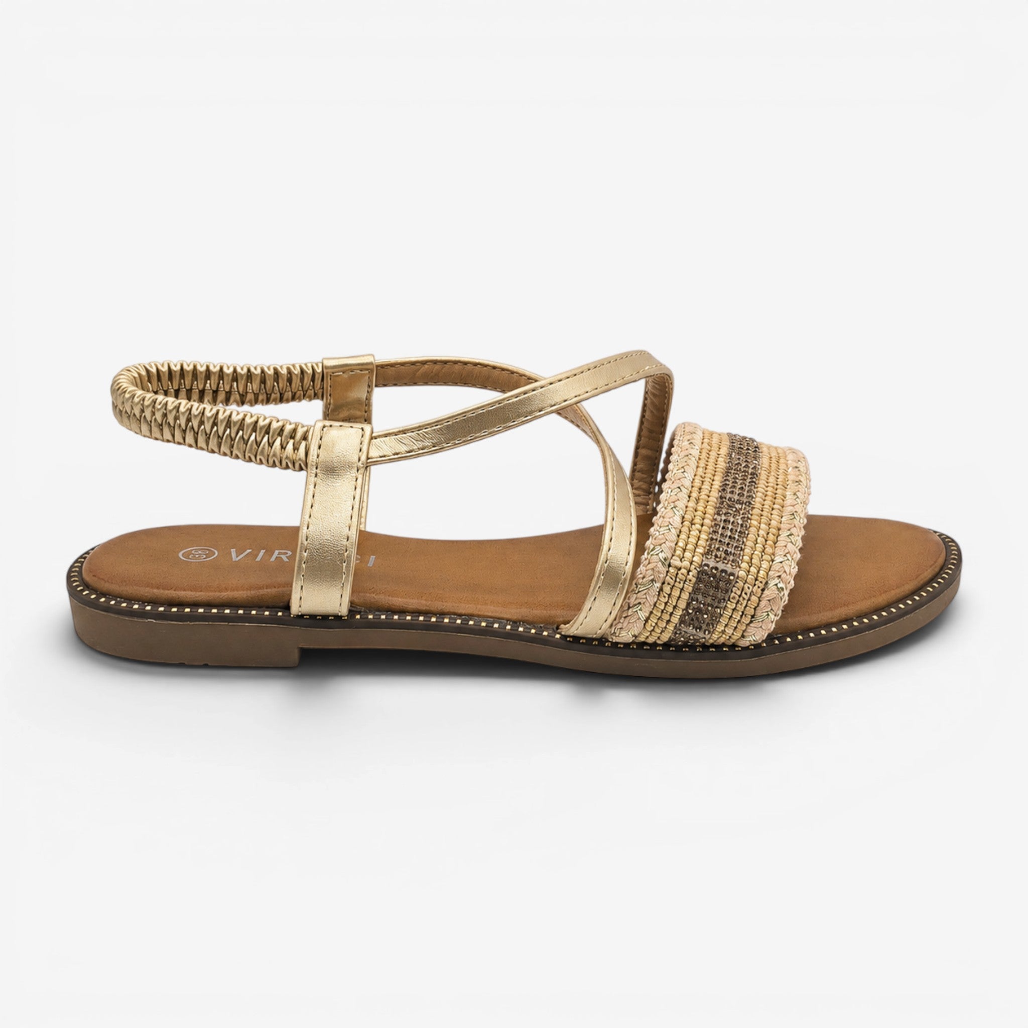 Sandalias Planas Oro con Tiras Cruzadas