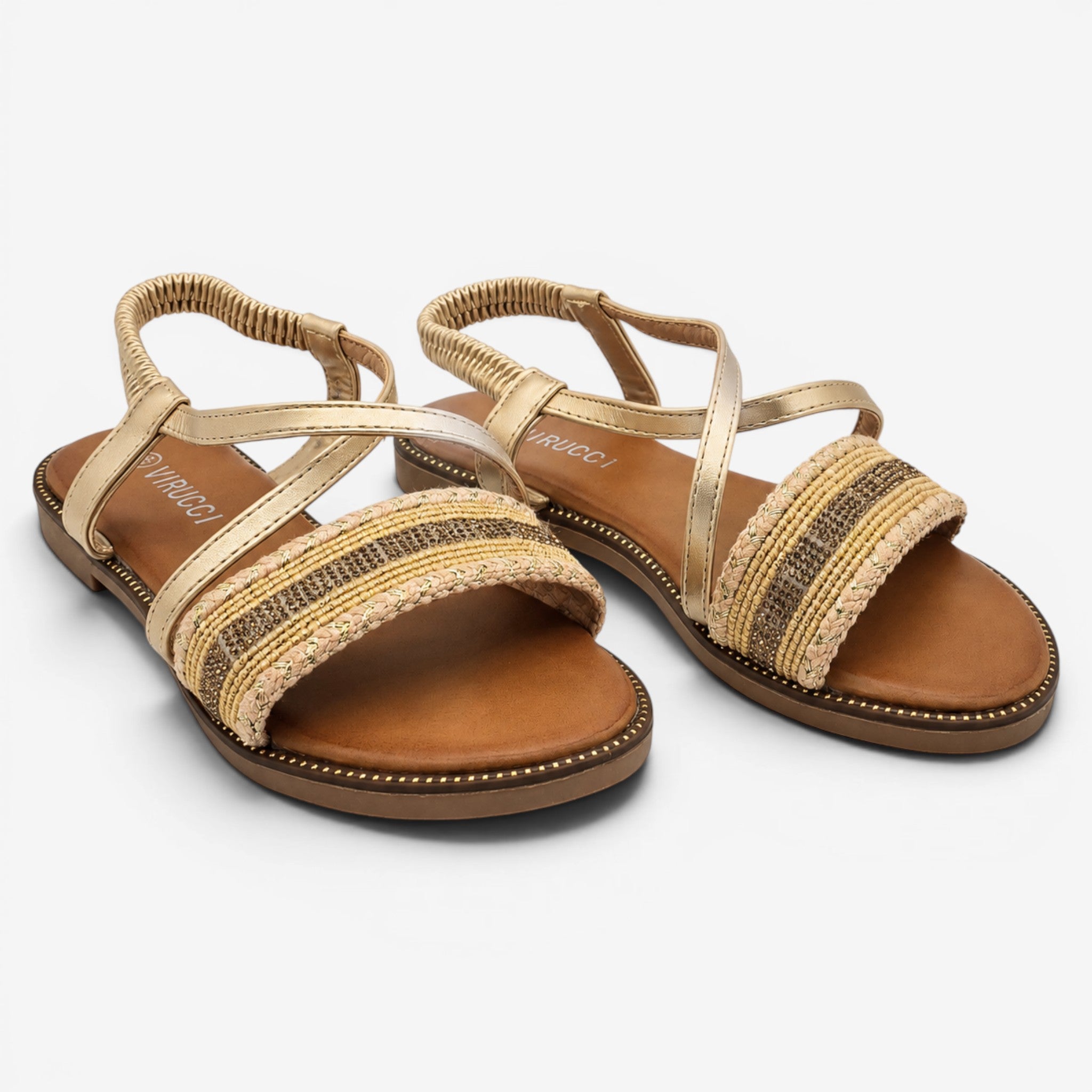 Sandalias Planas Oro con Tiras Cruzadas