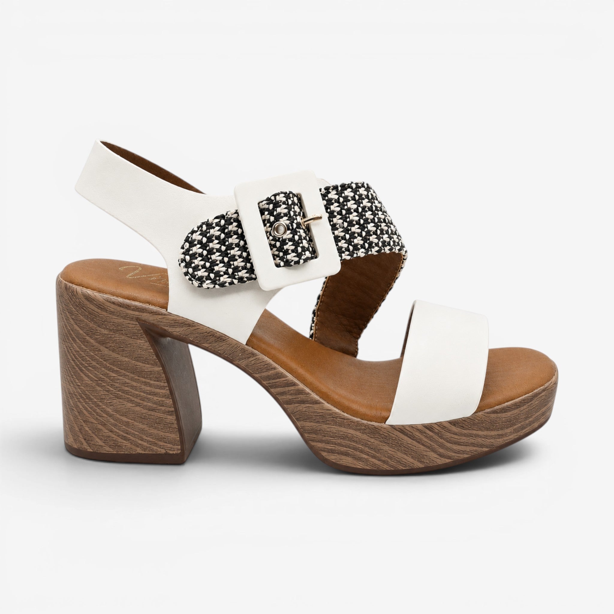 Sandalias de Tacón Blancas con Efecto Madera