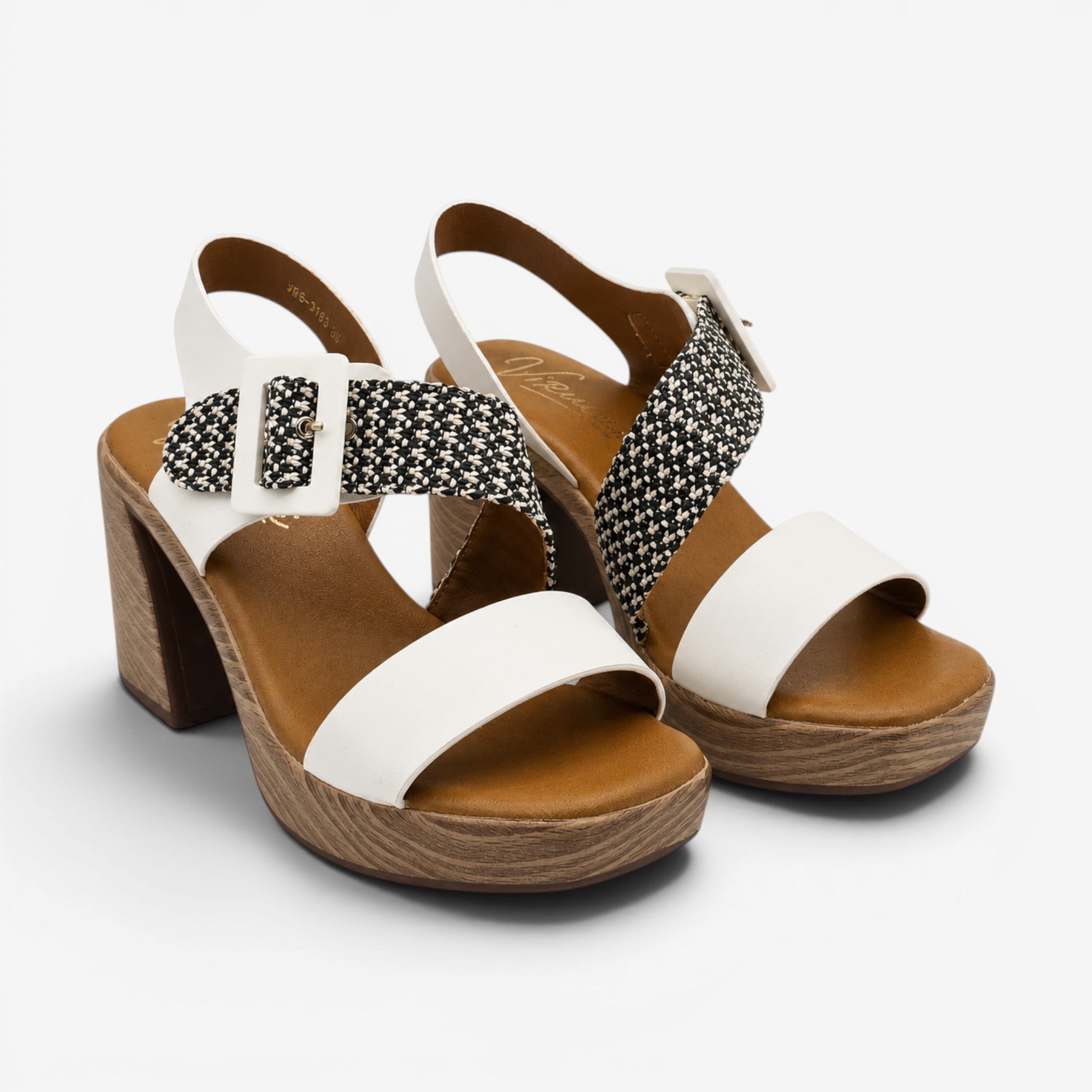 Sandalias de Tacón Blancas con Efecto Madera